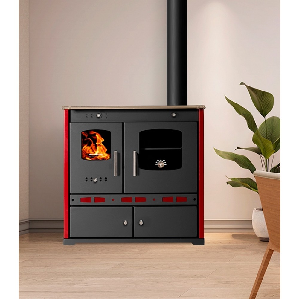 Stufa a legna con forno Prometey Perfect Eco Lux con canna fumaria a destra, bordeaux, 7.1kW | Stufe a Legna con Forno | Stufe A Legna |