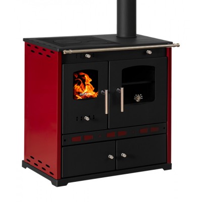 Stufa a legna con forno Prometey Perfect Eco Lux con canna fumaria a destra, bordeaux, 7.1kW - Prometey