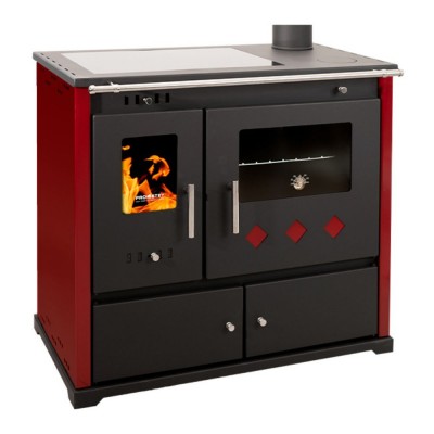 Stufa a legna con forno Prometey Practik Lux con piano cottura in vetroceramica, canna fumaria a destra, bordeaux, 9.5kW - Prometey