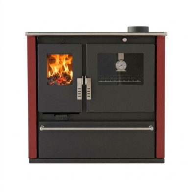 Cucina a Legna Verso CS Plus con forno in acciaio inox e piano cottura in acciaio, Rossa, Destra, 7.7kW - Stufe A Legna