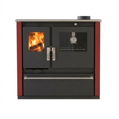 Cucina a Legna Verso CS Plus con forno in acciaio inox e piano cottura in vetroceramica, Rossa, Destra, 7.7kW - Stufe A Legna