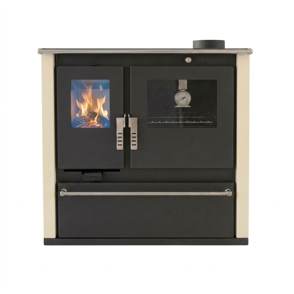 Cucina a Legna Verso CS Plus con forno in acciaio inox e piano cottura in acciaio, Avorio, Destra, 7.7kW | Stufe a Legna con Forno | Stufe A Legna |