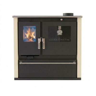 Cucina a Legna Verso CS Plus con forno in acciaio inox e piano cottura in acciaio, Avorio, Destra, 7.7kW - Stufe A Legna