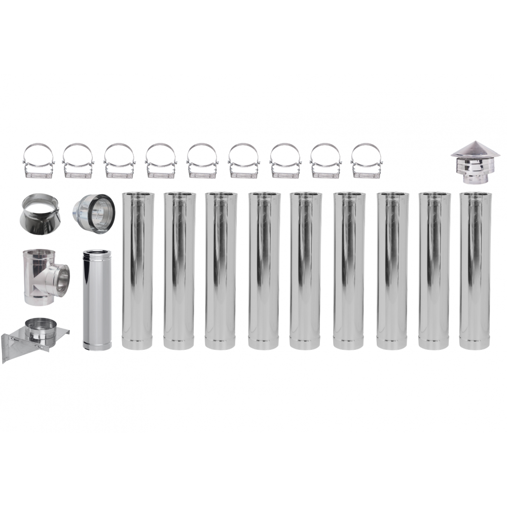 Kit INOX tubi canna fumaria per stufa a pellet, Isolamento, Ф100 (diametro interno), 10.7m