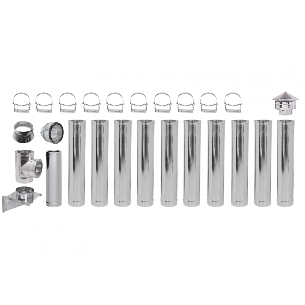 Kit INOX tubi canna fumaria per stufa a pellet, Isolamento, Ф100 (diametro interno), 11.7m