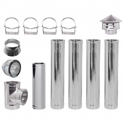 Kit INOX tubi canna fumaria per stufa a pellet, Isolamento, Ф100 (diametro interno), 5.7m - Comignoli