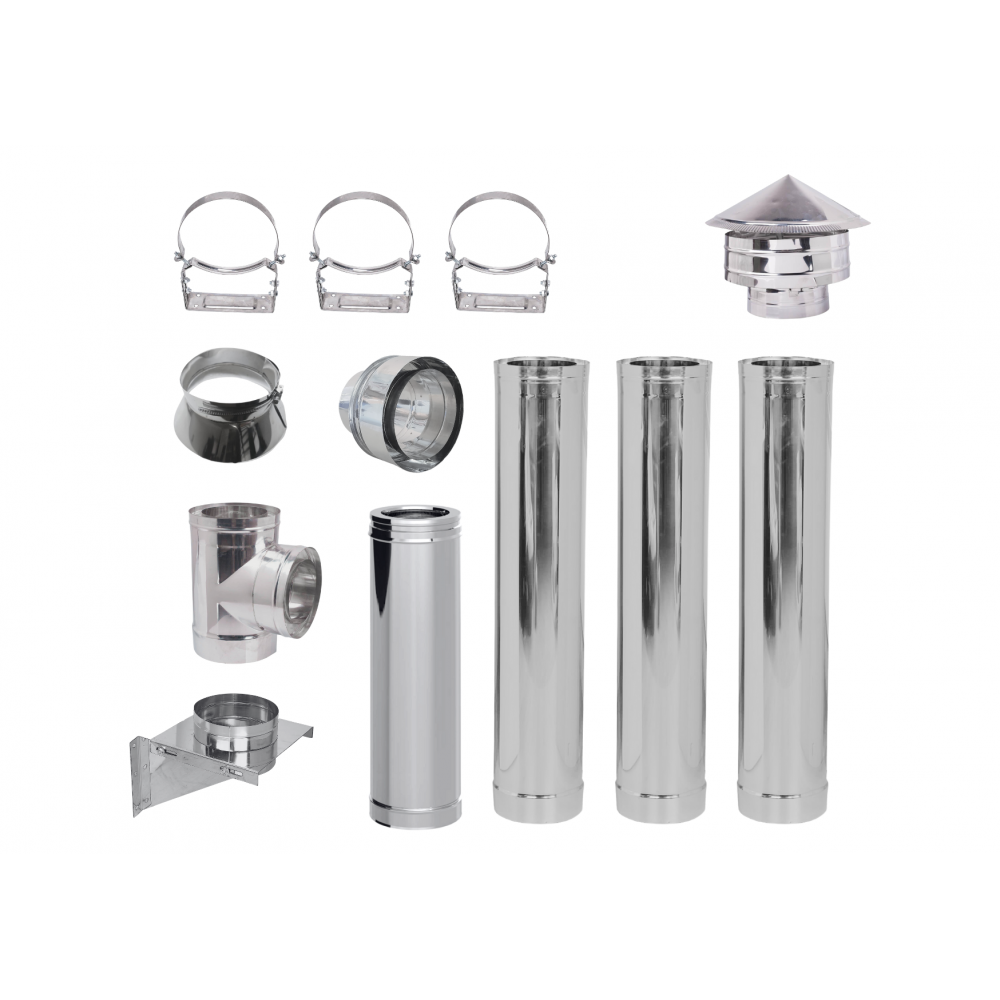 Kit INOX tubi canna fumaria per stufa a pellet, Isolamento, Ф80 (diametro interno), 4.7m