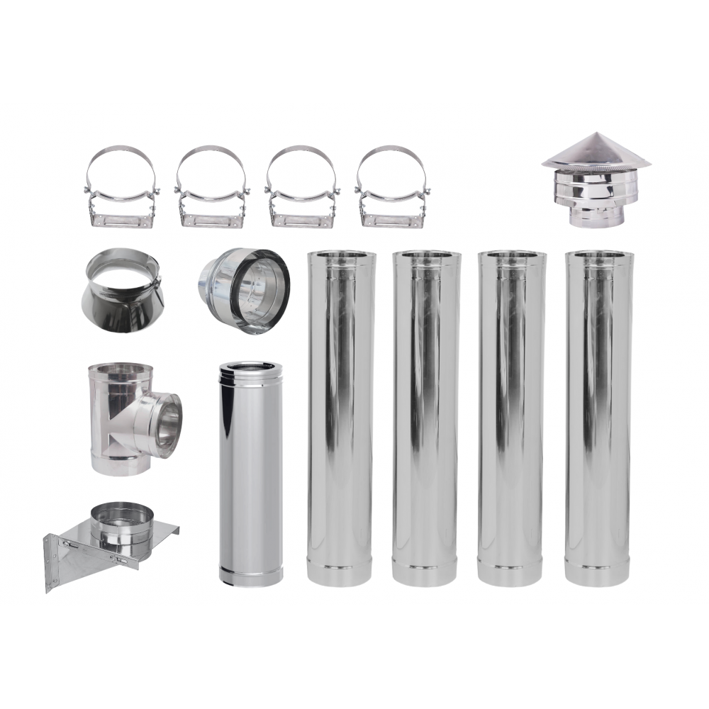 Kit INOX tubi canna fumaria per stufa a pellet, Isolamento, Ф80 (diametro interno), 5.7m