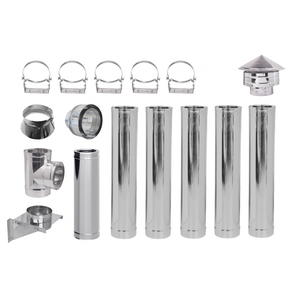 Kit INOX tubi canna fumaria per stufa a pellet, Isolamento, Ф80 (diametro interno), 6.7m