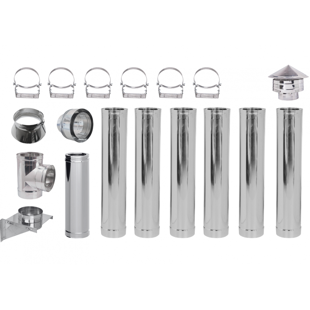 Kit INOX tubi canna fumaria per stufa a pellet, Isolamento, Ф80 (diametro interno), 7.7m