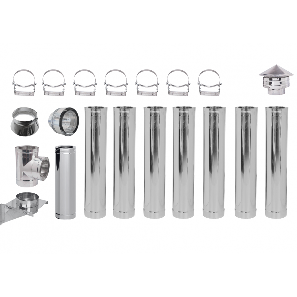 Kit INOX tubi canna fumaria per stufa a pellet, Isolamento, Ф80 (diametro interno), 8.7m