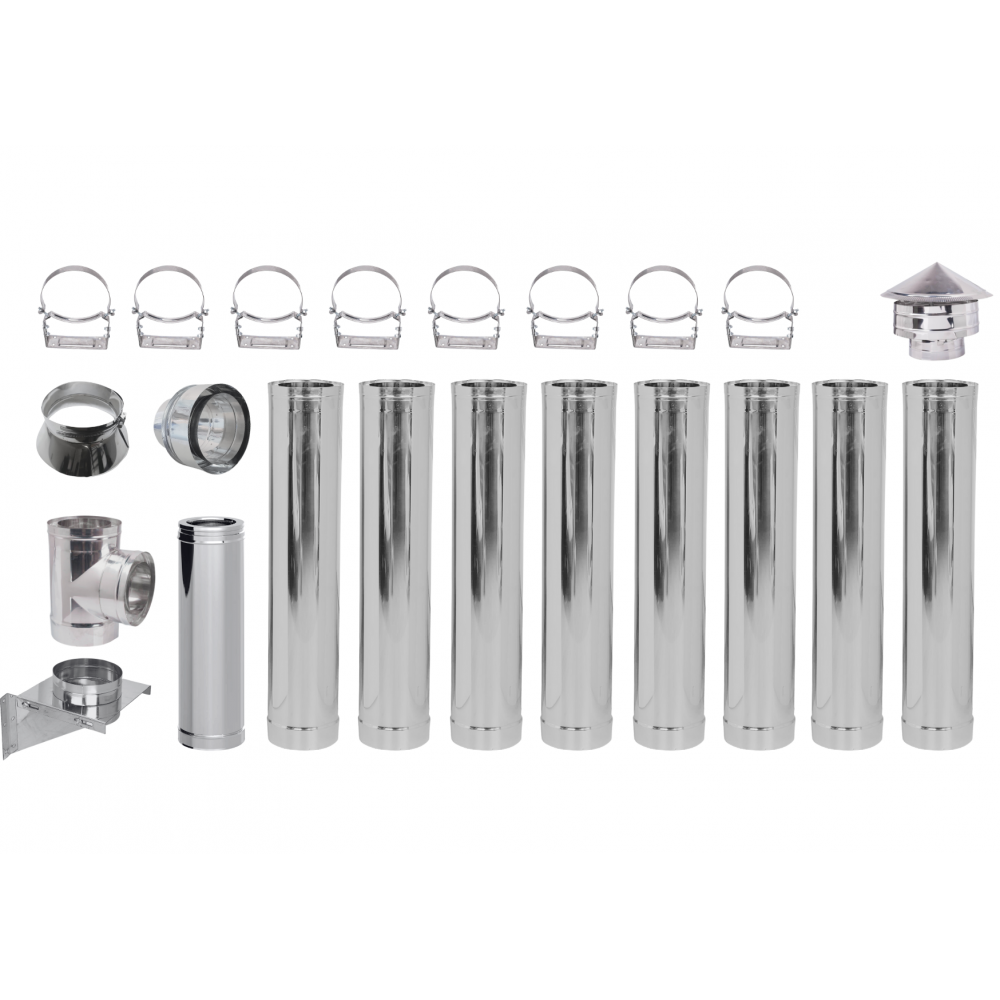 Kit INOX tubi canna fumaria per stufa a pellet, Isolamento, Ф80 (diametro interno), 9.7m