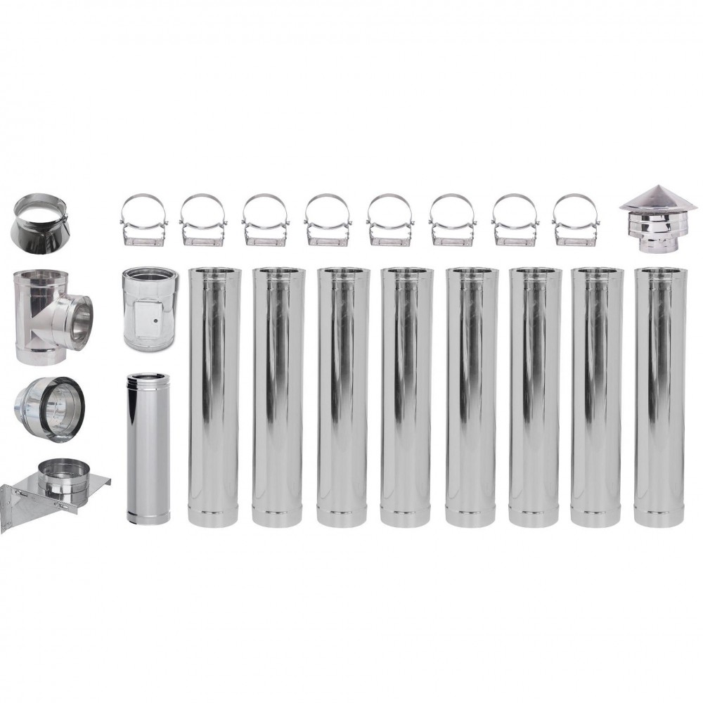 Kit INOX tubi canna fumaria, Isolamento, Ф130 (diametro interno), 9.7m | Comignoli | Camini |