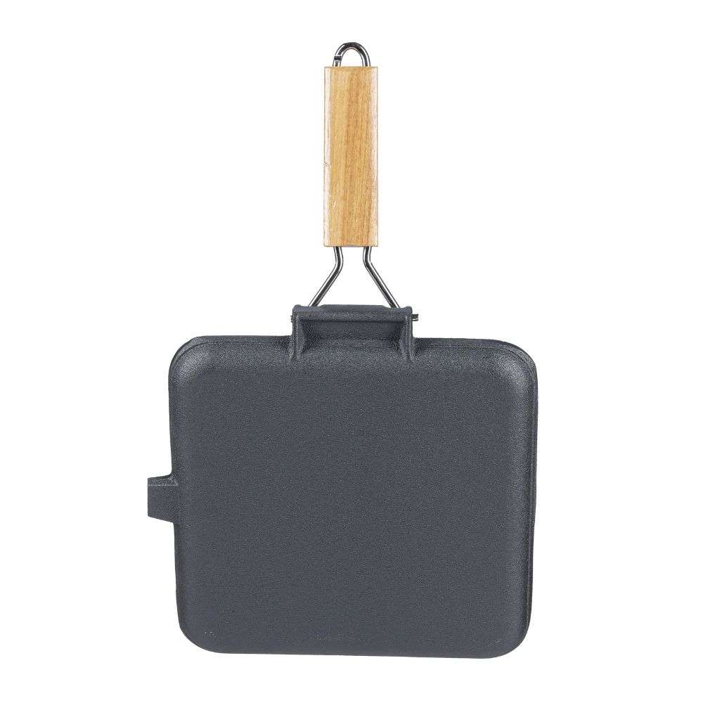Padella grill in ghisa con manico pieghevole in legno, 24x24 cm | Padella grill in ghisa | Padella in ghisa |