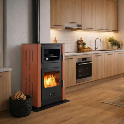 Termostufa a Legna con Forno Velmora Fire ATS HYDRO ΜΑSΙΝΑ 90-25 terracotta, 25kW - Termostufe a Legna per Termosifoni