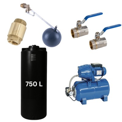 Kit „Acqua potabile 750L“ con serbatoio Mavil (nero, cilindrico) e pompa autoadescante Speroni - Serbatoi per acqua potabile