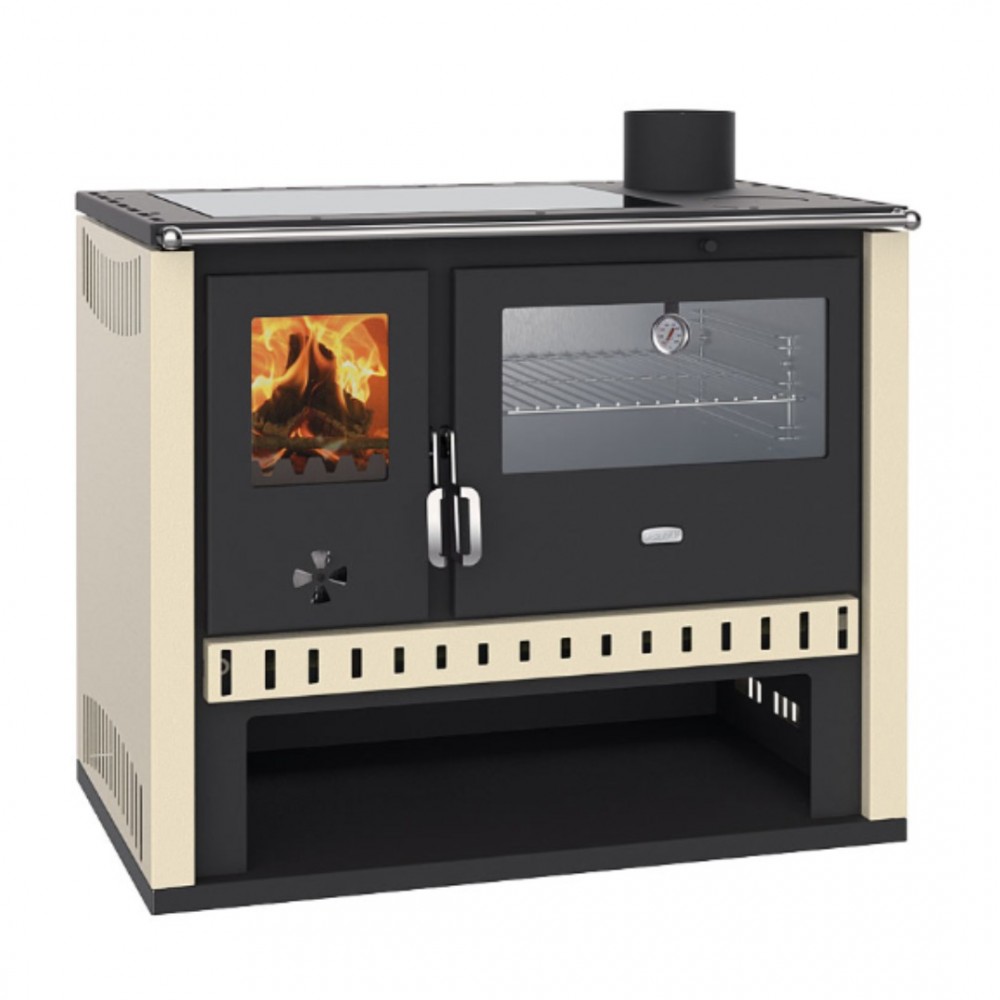 Cucina a legna Prity GT Avorio, con forno in acciaio inox e piano cottura in vetroceramica, 15 kW | Stufe a Legna con Forno | Stufe A Legna |