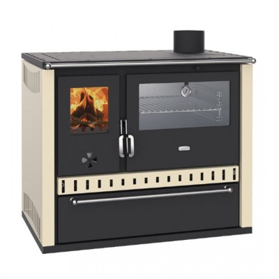 Cucina a legna Prity GT Avorio, con forno in acciaio inox e cassetto, 15 kW - Stufe a Legna con Forno per Cucinare