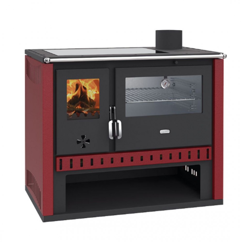 ᐉ Cucina a legna Prity GT Rosso, con forno in acciaio inox e piano cottura  in vetroceramica, 15 kW