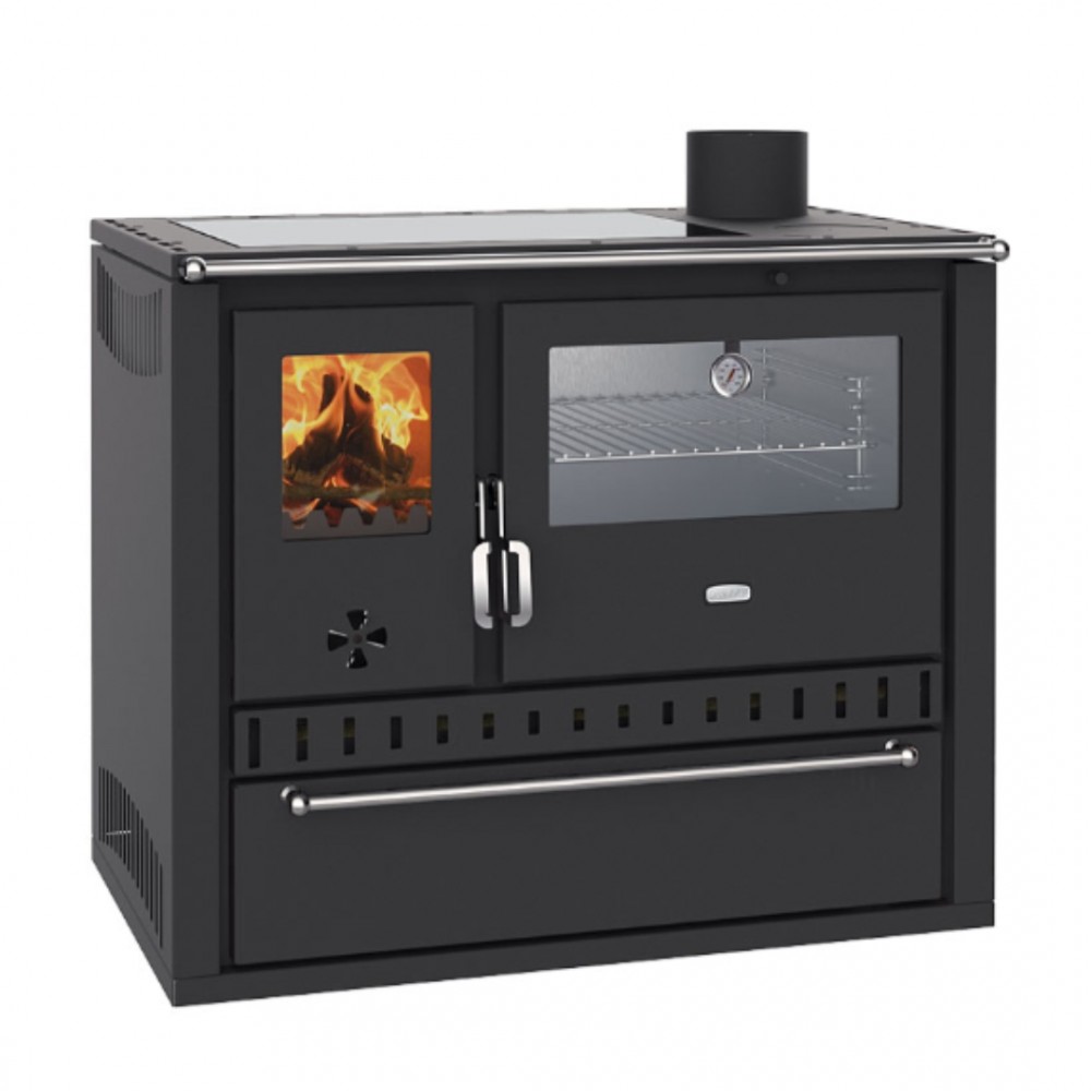 Termocucina a legna Prity GT W10 Nero, con forno in acciaio inox, piano cottura in vetroceramica e cassetto, 13.3 kW | Stufe a Legna con Forno | Stufe A Legna |