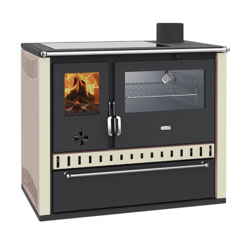 Termocucina a Legna Prity GT W10 Avorio, con forno in acciaio inox, piano cottura in vetroceramica e cassetto, 13.3 kW | Stufe a Legna con Forno | Stufe A Legna |