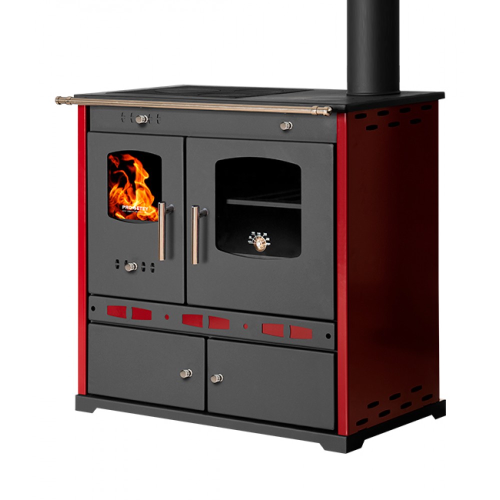 Stufa a legna con forno Prometey Perfect Eco Lux con canna fumaria a destra, bordeaux, 7.5kW | Stufe a Legna con Forno | Stufe A Legna |