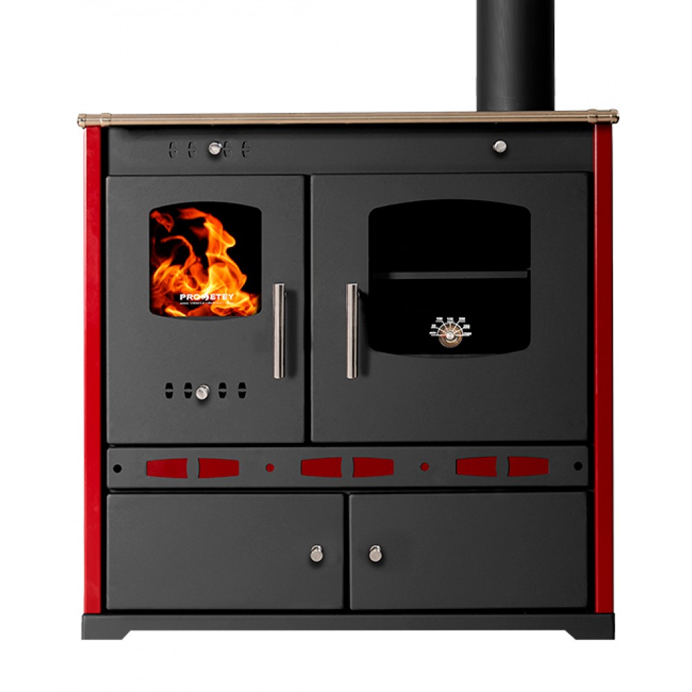 Stufa a legna con forno Prometey Perfect Eco Lux con canna fumaria a destra, bordeaux, 7.5kW | Stufe a Legna con Forno | Stufe A Legna |