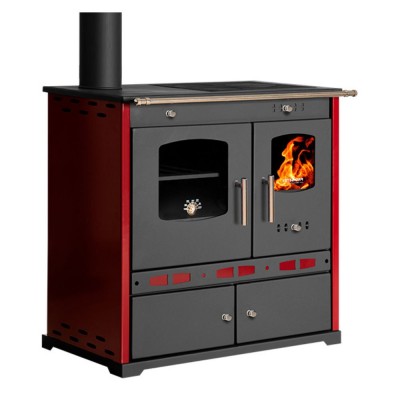 Stufa a legna con forno Prometey Perfect Eco Lux con canna fumaria a sinistra, bordeaux, 7.5kW - Prometey
