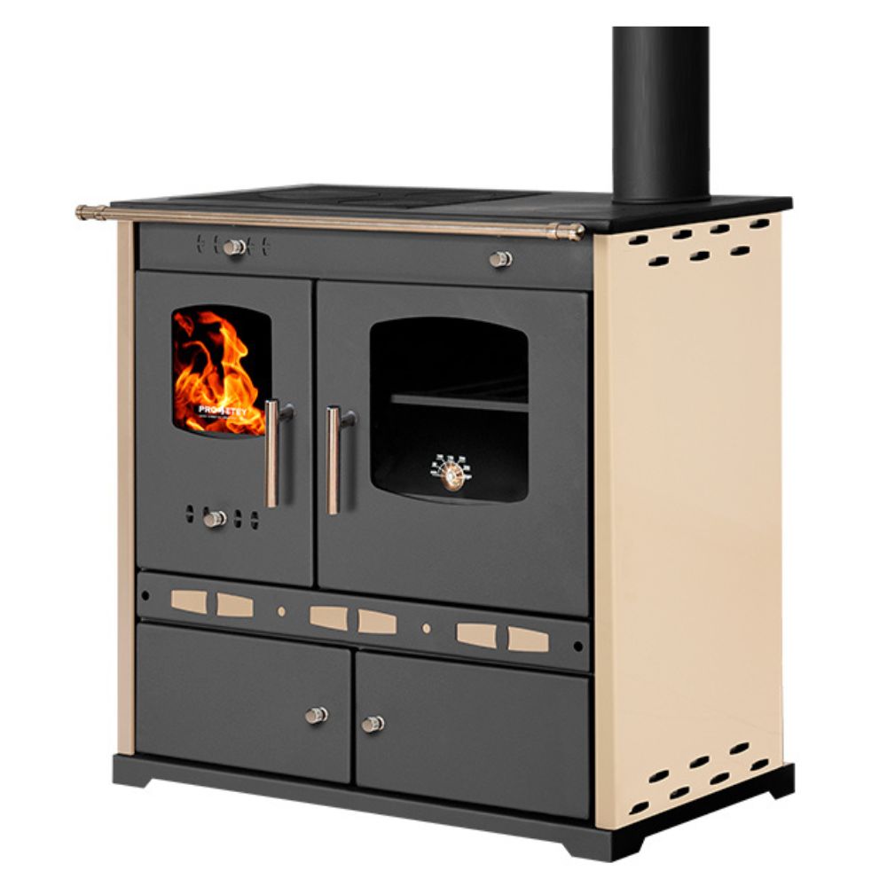 Stufa a legna con forno Prometey Perfect Eco Lux con canna fumaria destra, avorio, 7.5kW | Stufe a Legna con Forno | Stufe A Legna |