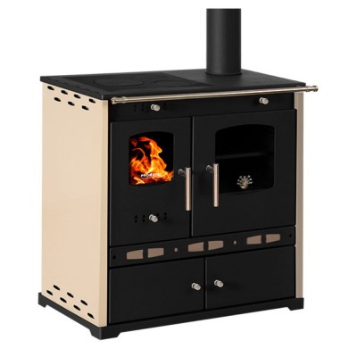 Stufa a legna con forno Prometey Perfect Eco Lux con canna fumaria destra, avorio, 7.5kW - Prometey