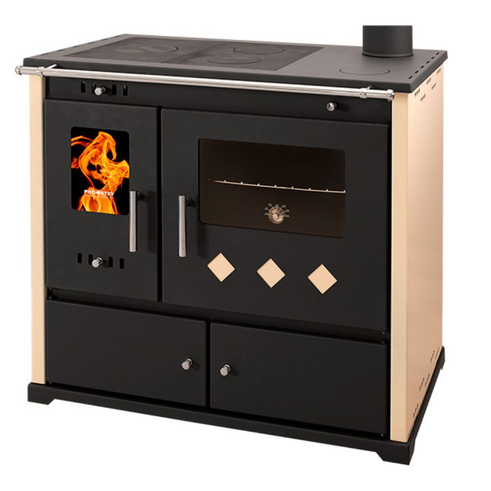 Stufa a legna con forno Prometey Perfect Practik Lux, avorio, canna fumaria destra, 9.5kW | Stufe a Legna con Forno | Stufe A Legna |