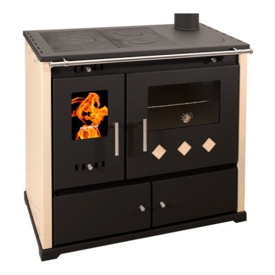 Stufa a legna con forno Prometey Perfect Practik Lux, avorio, canna fumaria destra, 9.5kW - Prometey