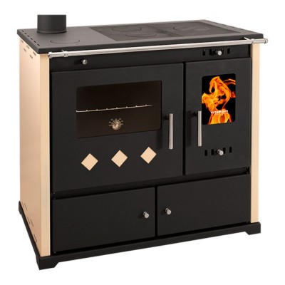 Stufa a legna con forno Prometey Perfect Practik Lux, avorio, canna fumaria sinistra, 9.5kW - Prometey