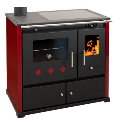 Stufa a legna con forno Prometey Perfect Practik Lux con piano cottura in vetroceramica, scarico a sinistra, bordeaux, 9.5kW - Prometey