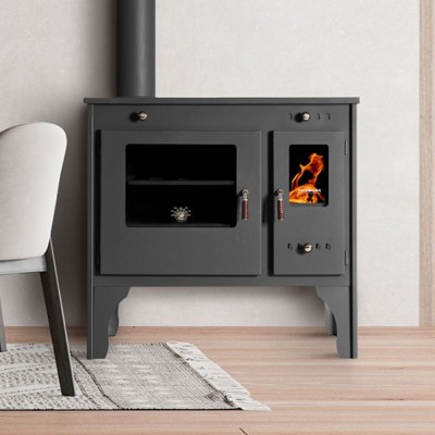 Stufa a legna con forno Prometey Retro Eco con canna fumaria a sinistra, 7kW - Prometey