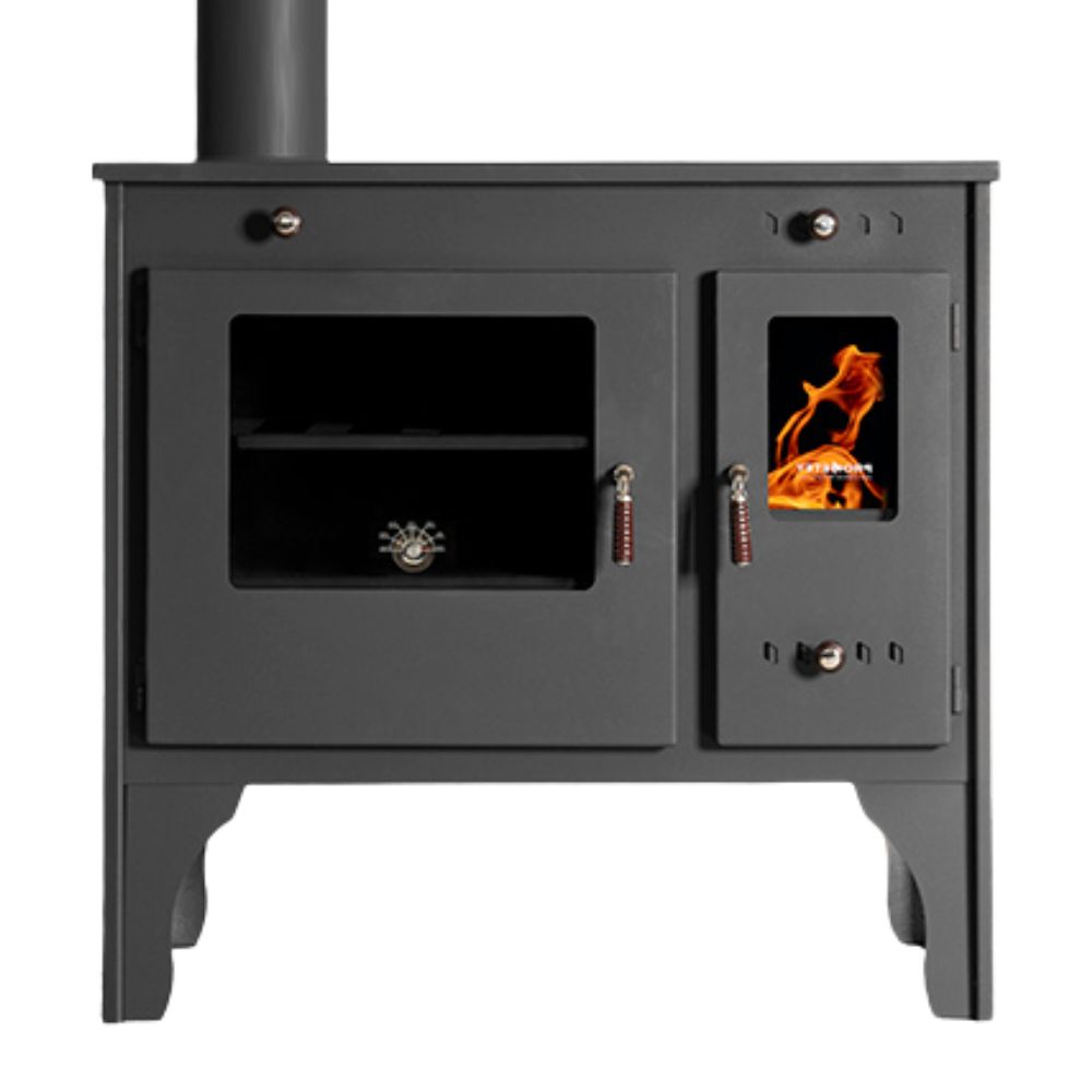 Stufa a legna con forno Prometey Retro Eco con canna fumaria a sinistra, 7kW |  |  |