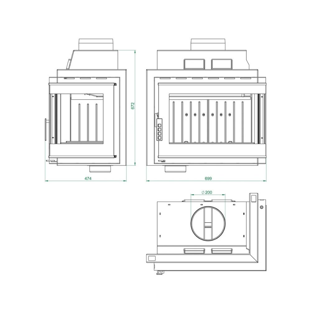 Camini a legna UNIFLAM 600 DURO S con alimentazione d'aria, lato destro, 11 kW | Inserti Camini | Camini a legna |