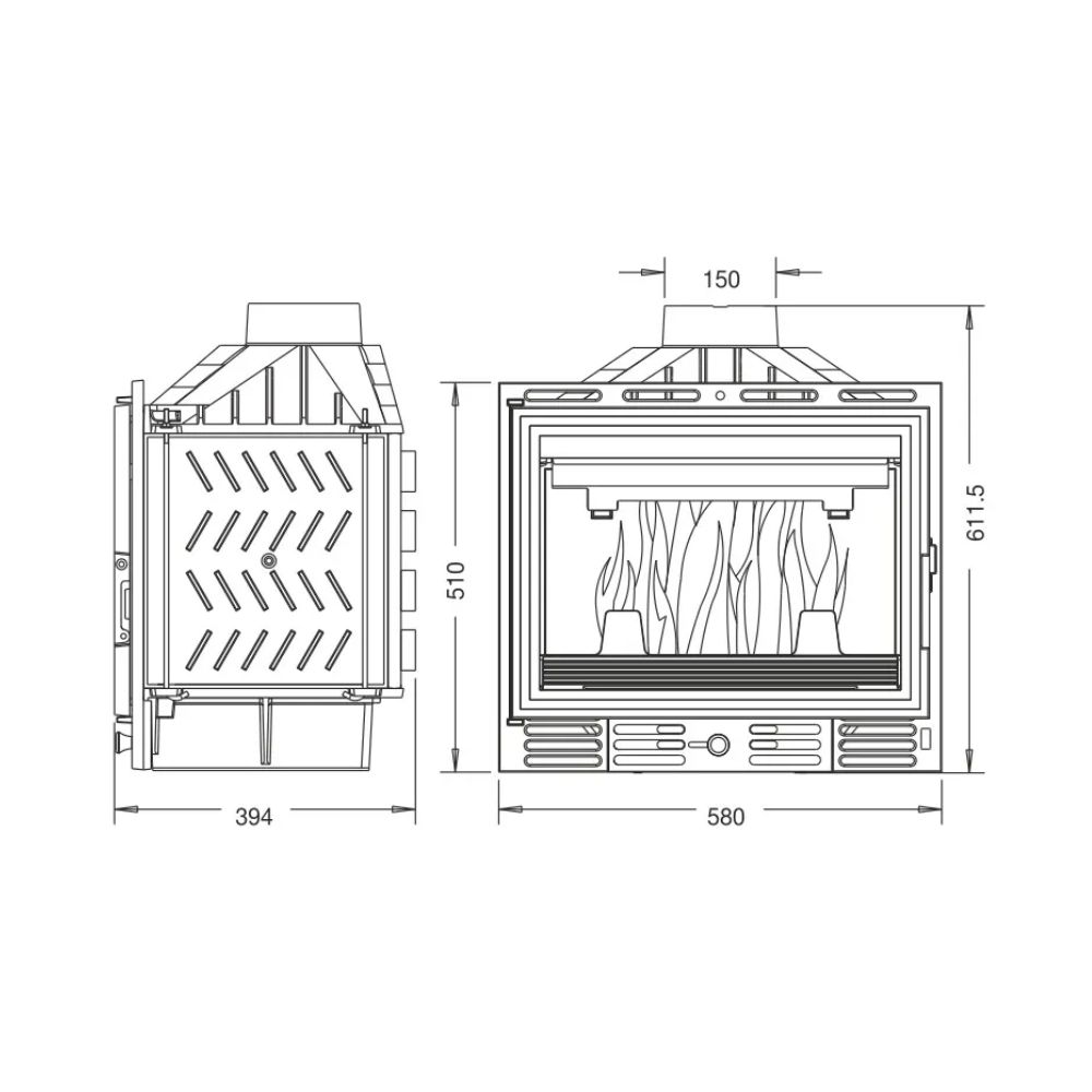 Camini a legna UNIFLAM 600 ECO con serranda e alimentazione d'aria, 8 kW | Inserti Camini | Camini a legna |