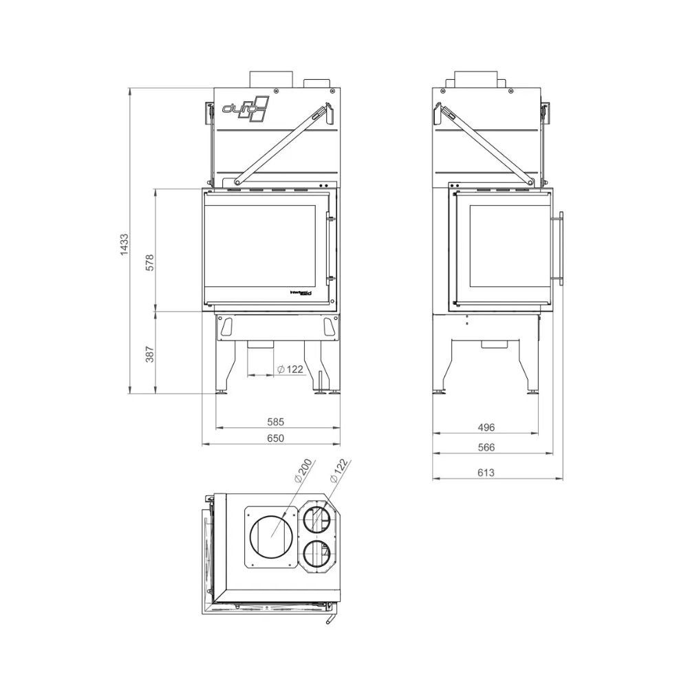 Camini a legna UNIFLAM 660 DURO con condotti d'aria e alimentazione d'aria, lato sinistro, 10 kW | Inserti Camini | Camini a legna |