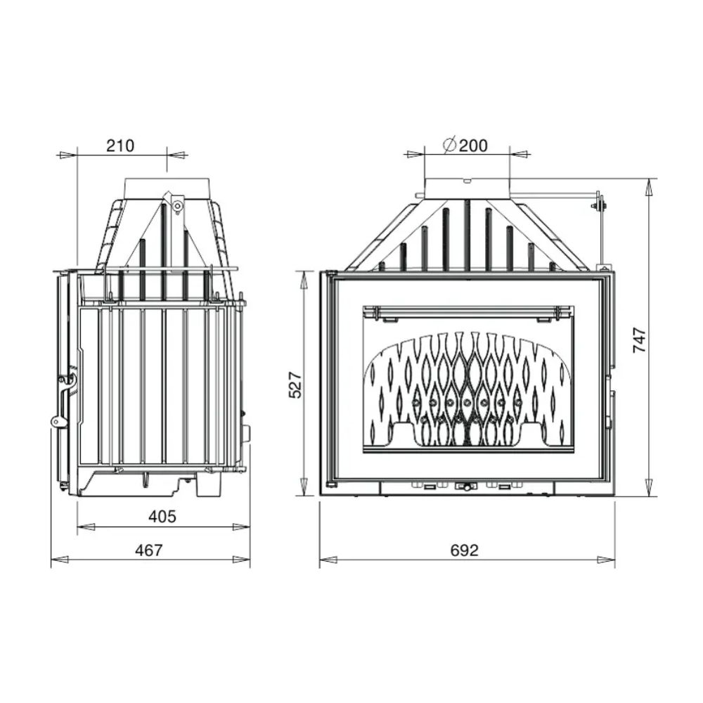 Camini a legna UNIFLAM 700 PLUS ECO con serranda e alimentazione d'aria, 12 kW | Inserti Camini | Camini a legna |