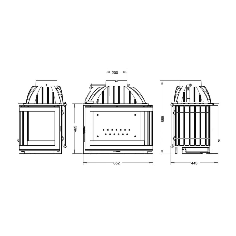 Camini a legna UNIFLAM 700 PLUS ECO con serranda e alimentazione d'aria, lato destro, 9 kW | Camini in ghisa | Camini a legna |