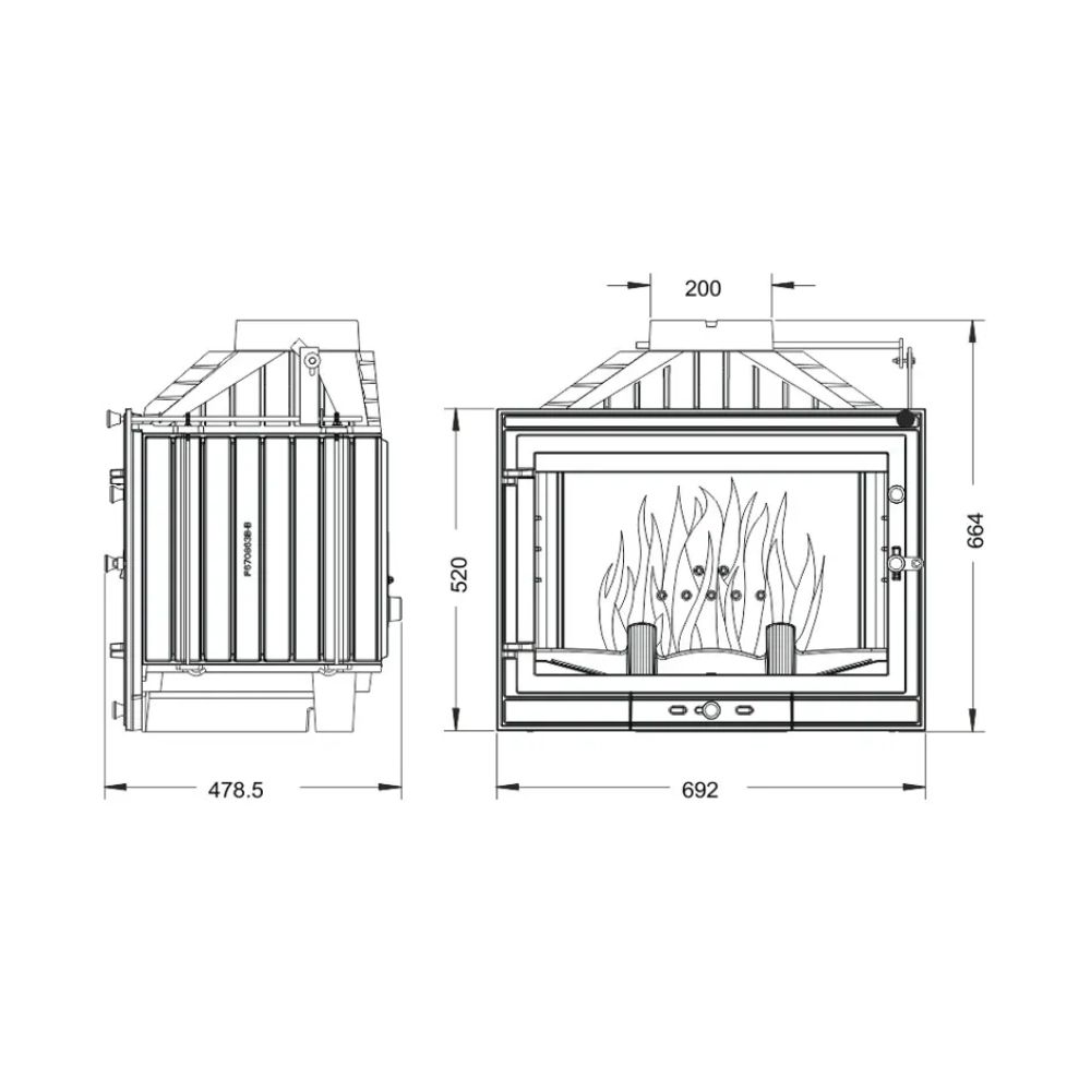 Camini a legna UNIFLAM 700 STANDARD ECO con serranda e alimentazione d'aria, 10 kW | Inserti Camini | Camini a legna |