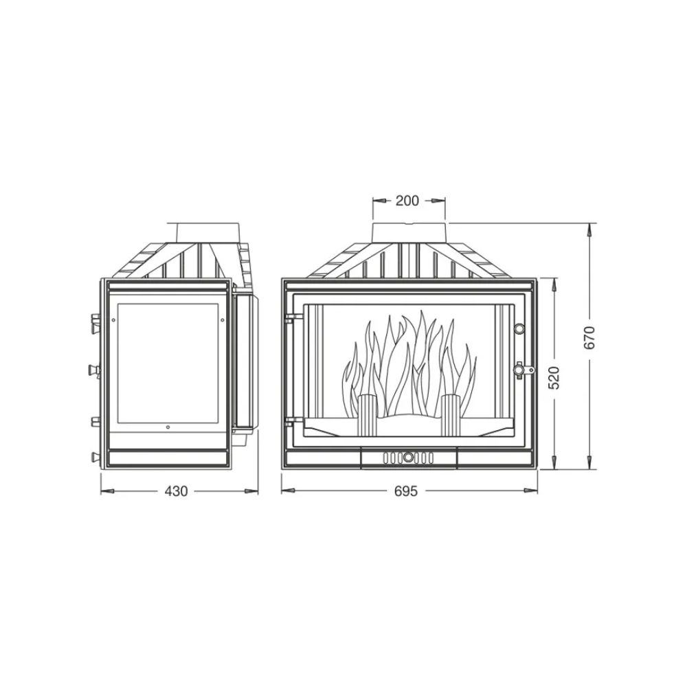 Camini a legna UNIFLAM 700 STANDARD con serranda, lato sinistro, 14 kW | Camini in ghisa | Camini a legna |