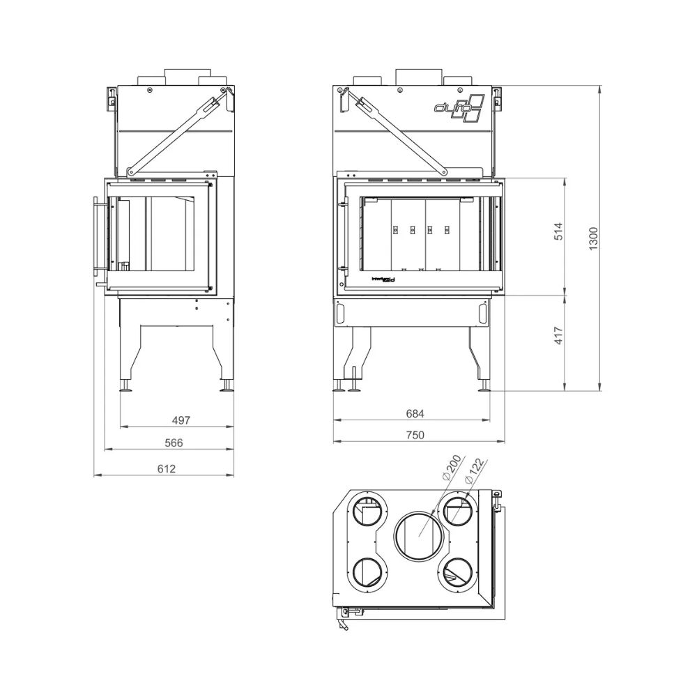 Camini a legna UNIFLAM 760 DURO con condotti d'aria e alimentazione d'aria, lato destro, 10,8 kW | Inserti Camini | Camini a legna |