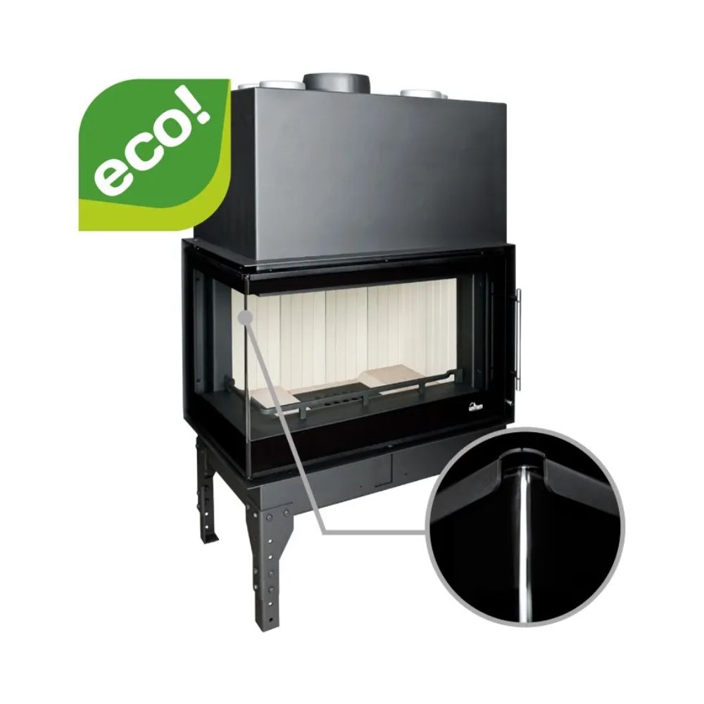 Camini a legna UNIFLAM 760 EVO PBS con condotti d'aria e alimentazione d'aria, vetro curvo, lato sinistro, 10 kW | Inserti Camini | Camini a legna |