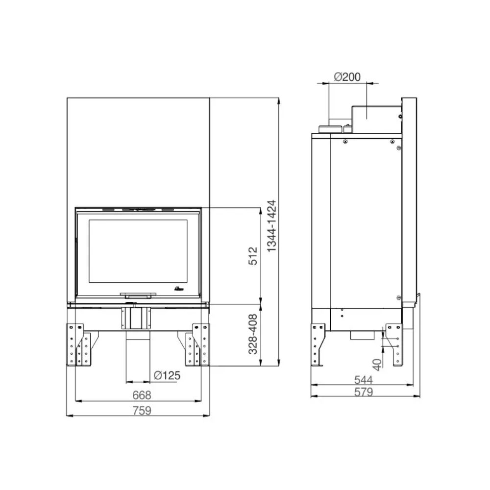 Camini a legna UNIFLAM 760 EVO con porta a sollevamento e alimentazione d'aria, 11 kW | Inserti Camini | Camini a legna |