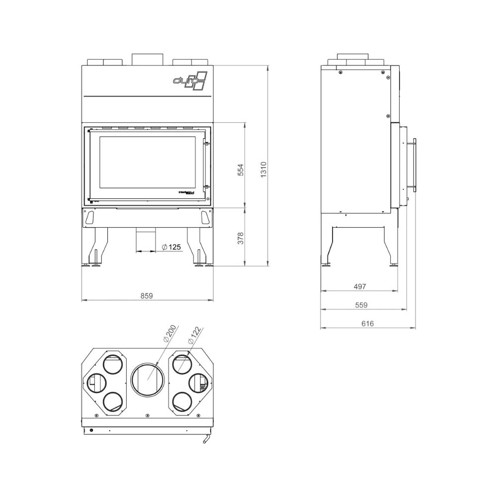 Camini a legna UNIFLAM 860 DURO con condotti d'aria e alimentazione d'aria, 13 kW | Inserti Camini | Camini a legna |
