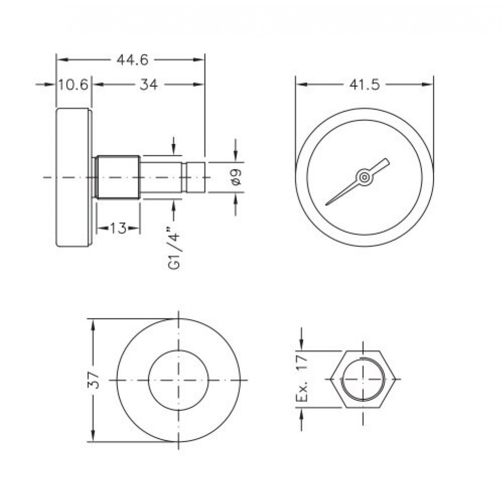 Bimetallic pyrometer Cewal, Rear stem DN40 | Riscaldamento Centrale | Installazione e Accessori |