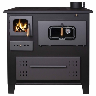 Stufa a Legna con Forno BALKAN ENERGY, modello ELEGANT con vetro, ante colorate, top mobile in ghisa, 8 kW - Stufe A Legna