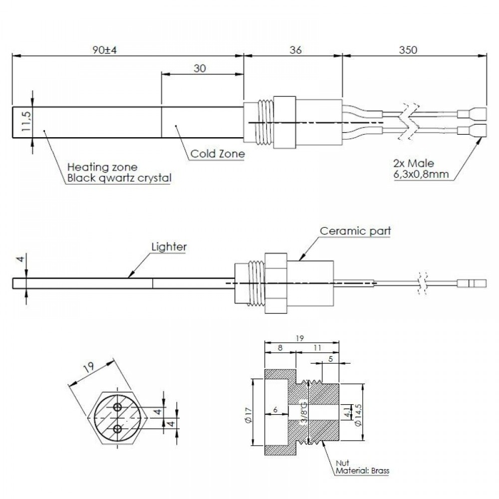 Resistenza accensione stufe a pellet bassa tensione, Lunghezza 126mm, 120W, 24V | Resistenze per Stufe a Pellet | Pezzi di Ricambio per Stufe a Pellet |